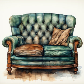 recommend clip art: watercolor Loveseat clipart, Generative Ai