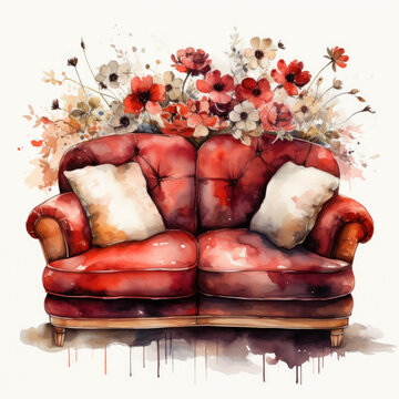 recommend clip art: watercolor Loveseat clipart, Generative Ai