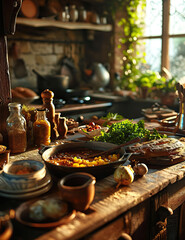 Rustic Home Kitchen with Hearty Meal Preparation