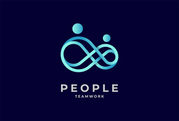 People logo design, human with infinity icon combination, people Logo design template, vector illustration
