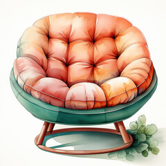 watercolor Pouf chair clipart, Generative Ai