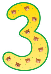 Yellow digit three with decor of teddy bears