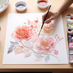 Artist Painting Watercolor Flowers with Delicate Strokes