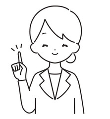 モノクロ｜指差しをするスーツの女性｜上半身