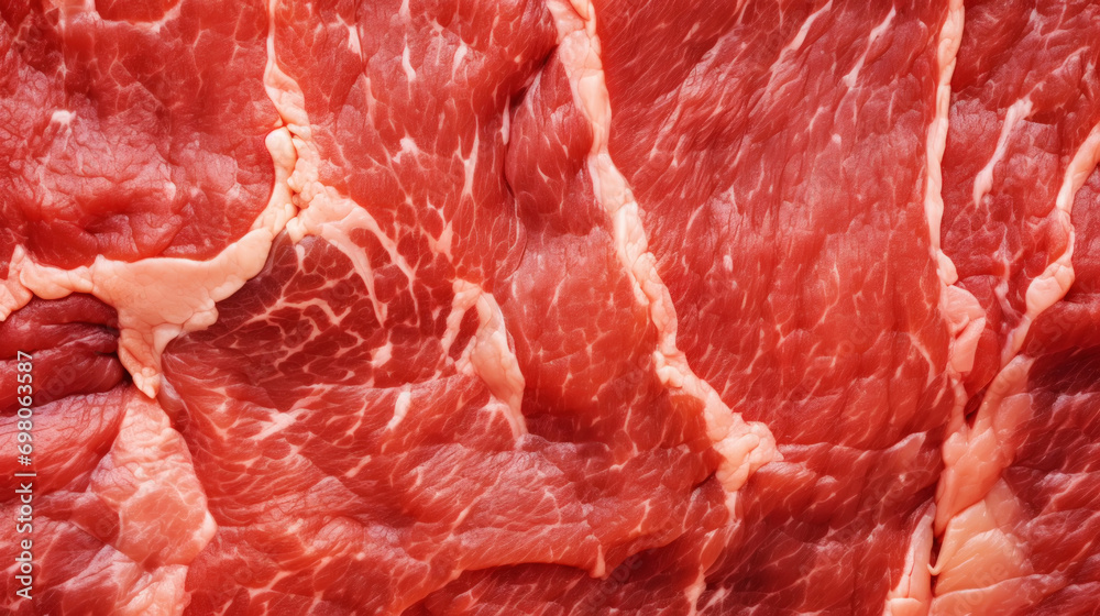 Wall mural close-up of fresh raw red beef meat steak structure. food background. generative ai