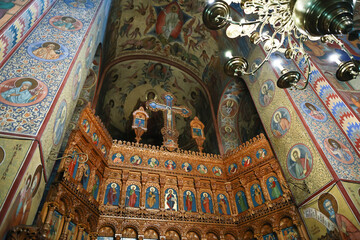 The interior of the Dealu monastery in the city of Târgoviște in Romania.