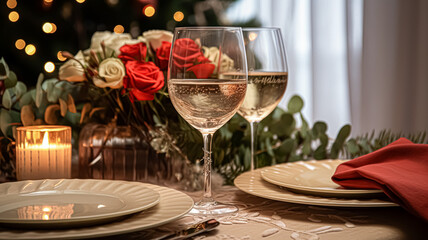 Festive date night tablescape idea, dinner table setting for two and Christmas, New Year, Valentines day decor, English country home styling