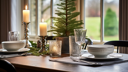 Christmas holiday family breakfast, table setting decor and festive tablescape, English country and home styling