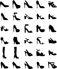 Set collections black high heels silhouette icon. women shoes logo design vector illustration - obrazy, fototapety, plakaty