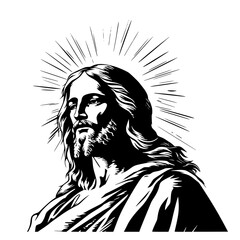  Jesus with Halo in Divine Radiance Vector Icon