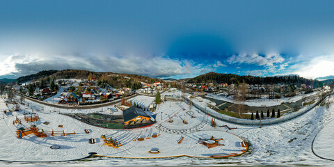muszyna, dolina popradu, zimowy poranek panorama 360