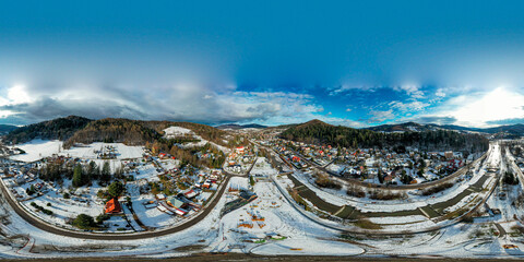 muszyna, dolina popradu, zimowy poranek panorama 360