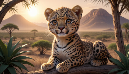Young Leopards Serene Savannah Gaze