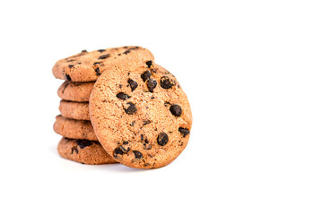 Front view of folded chocolate chip cookies on white