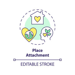 2D editable multicolor place attachment icon, simple isolated vector, thin line illustration representing environmental psychology.