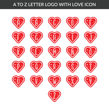 A to Z letter logo with love icon. love Monogram initial Alphabet Letters Vector Font A to Z