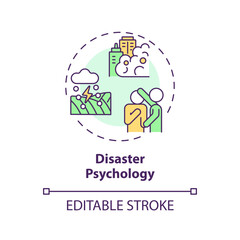 2D editable multicolor disaster psychology icon, simple isolated vector, thin line illustration representing environmental psychology.