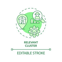 2D editable green relevant cluster icon, monochromatic isolated vector, thin line illustration representing agricultural clusters.