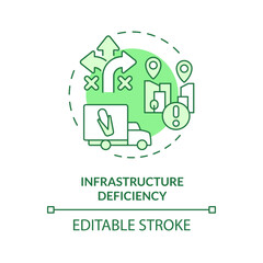 2D editable green infrastructure deficiency icon, monochromatic isolated vector, thin line illustration representing agricultural clusters.