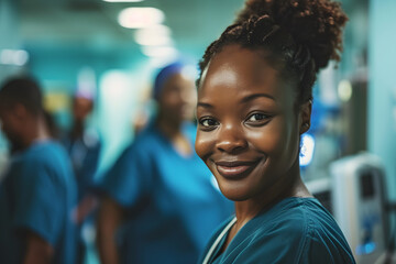 Fototapeta premium portrait of smiling black female nurses in hospital