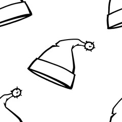 Seamless pattern of sprayed Santa Claus hat with overspray in black over white. Vector illustration template