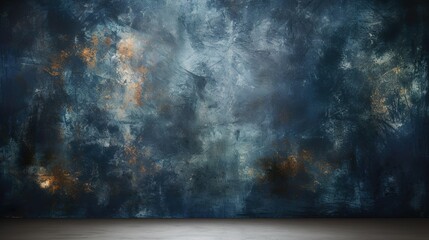 Fototapeta premium Dark blue artistic grunge studio backdrop background.