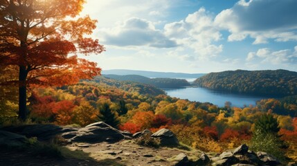 Autumn leaves. Bright colors of autumn leaves in the forest. Forest panorama