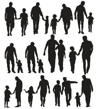 Family outdoors activities hobbies and sports in park vector black silhouettes set collection