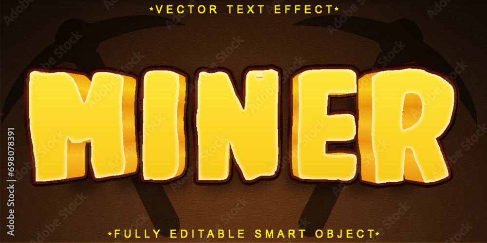 Poster cartoon miner vector fully editable smart object text effect