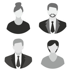 Vector flat illustration. Business profiles of two women and men. Avatar, user profile, person icon, profile picture. Suitable for social media profiles, icons, screensavers and as a template.