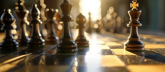 King and Rook pieces in a chess game performing a castling move - obrazy, fototapety, plakaty