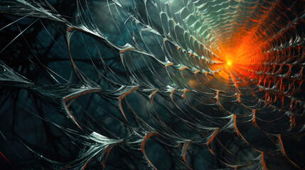 Intricate Spiderweb Patterns Illuminated by Golden Sunlight