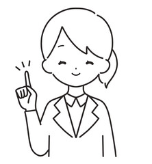 モノクロ｜指差しをするスーツの女性｜上半身