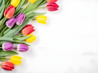 Tulipanes de colores sobre un fondo blanco.