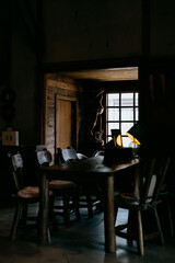 a dark, antique cafe