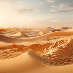Fototapeta na wymiar Surreal desert landscape with sand dunes shaped by the wind.