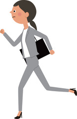 走るスーツの女性