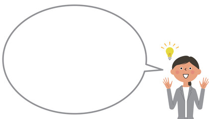 ひらめいたスーツの女性　ふきだし