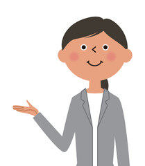 こちら　案内するスーツの女性