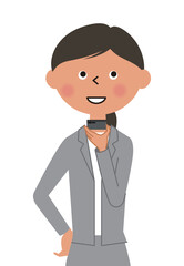 スマホで会話するスーツの女性