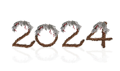 numbers 2024 made of natural materials isolated on white