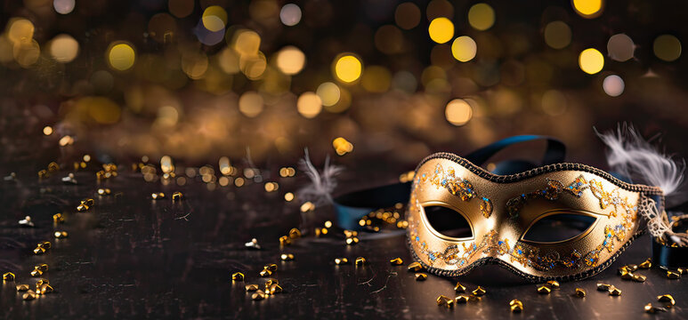 Luxury carnival Mask with golden glitter, glister , for a carnival Festival