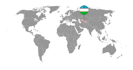 Pin map with Uzbekistan flag on world map. Vector illustration.