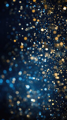 Glitter vintage lights background. gold, blue and black. de focused .