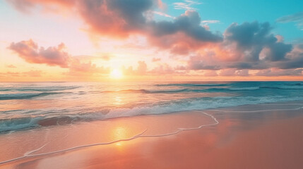 Fototapeta na wymiar Beautiful seascape with sunset on tropical beach. Nature background