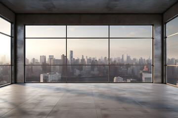 empty living room with  view to city skyline
