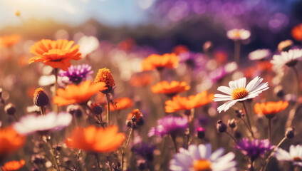 Beautiful summer flowers in a meadow close-up, background decorative