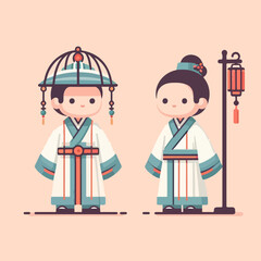 illustration of a couple in traditional Chinese clothing