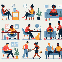 illustration of people doing daily activities. flat design