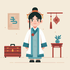 japanese child in kimono. illustration of a person in traditional Chinese clothing